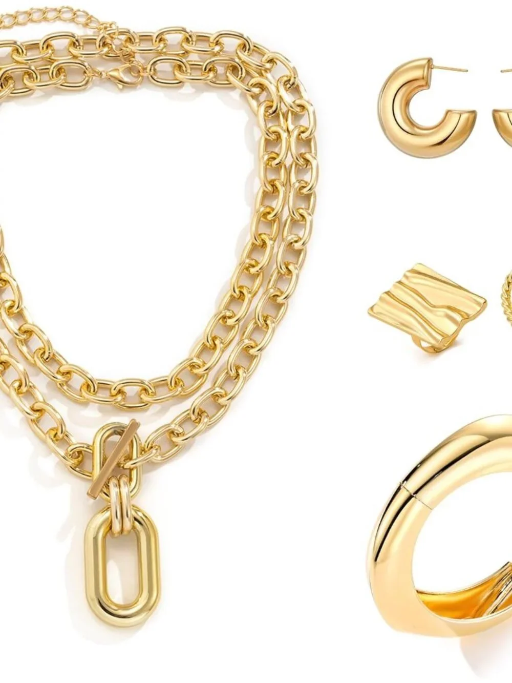 Christmas Golden Jewelry Set for Women with Multi Layered Necklaces, Stackable B